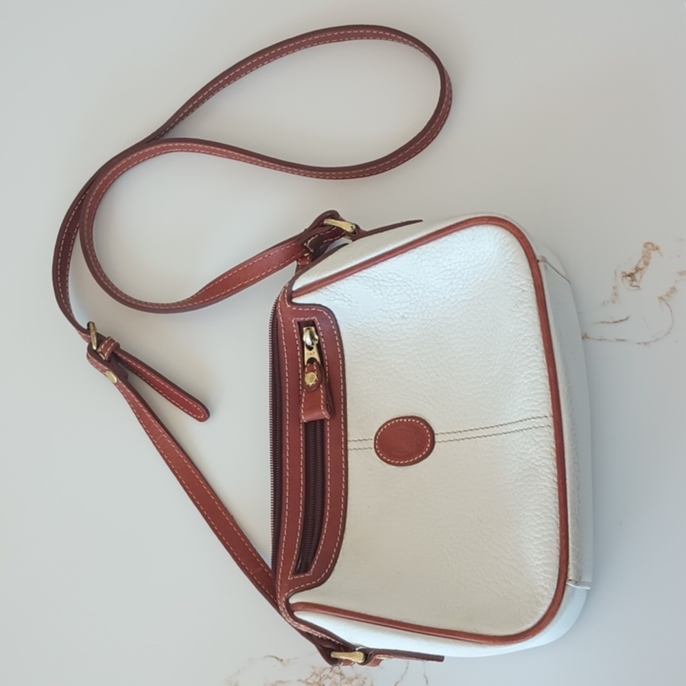 Liz Claiborne Pebbled French White & Caramel Leather Bag